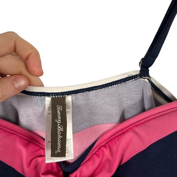 Tommy Bahama Pink Blue Striped Tankini Swimsuit Top Vacation Beach Womens Large - Picture 2 of 6